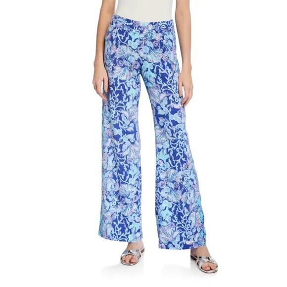 Lilly Pulitzer Bal Harbour Mid Pants Lapis Lazuli Mid Rise Palazzo Pants Sz XL - Picture 1 of 12